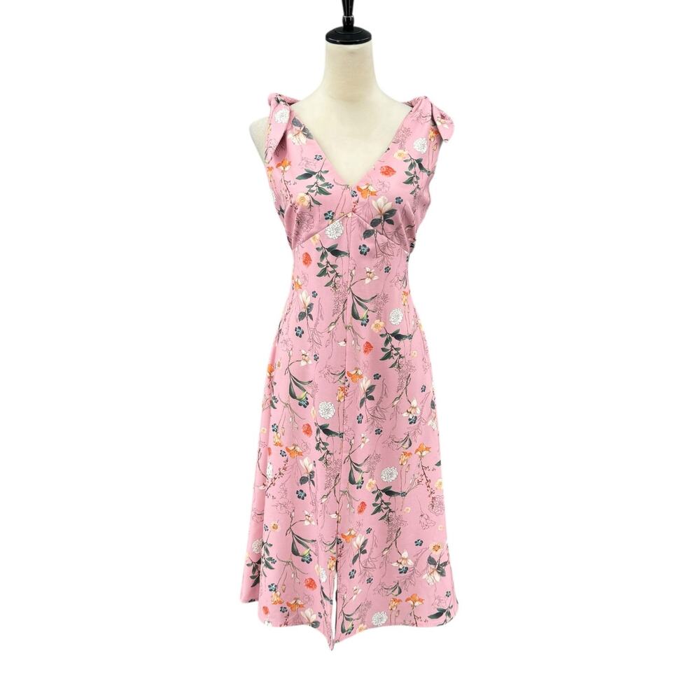 Gianni Bini NWT Warby Pink Floral Print Shoulder Tie Midi Fit & Flare Dress